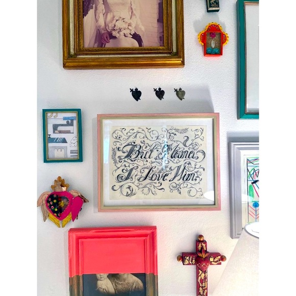 ORIGINAL FRAMED ART Tattoo Type Ink Retro Drawing in Hand Painted Pink Frame - Picture 4 of 11